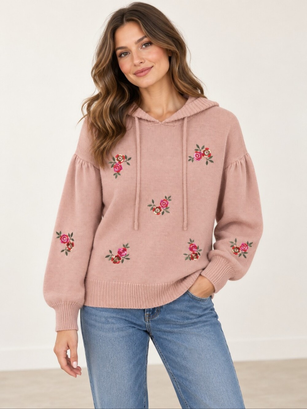 Karlie Roses Pink Embroidered Hooded Sweater Size S NWT
